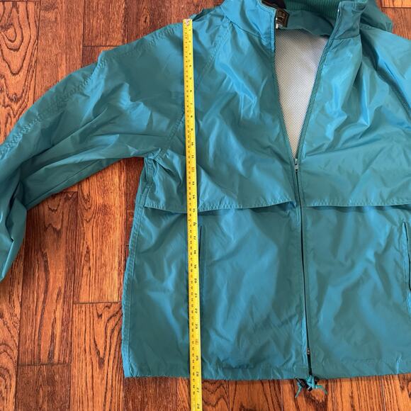 VTG Eddie Bauer Mens L Teal Green Zip Up Hooded Windbreaker Jacket 80's Pockets - Picture 9 of 14